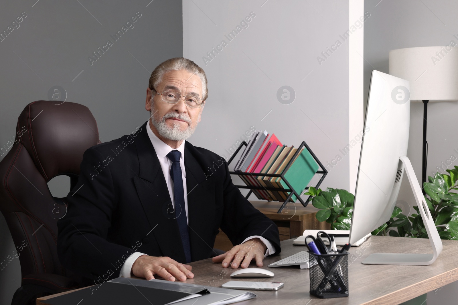 Photo of Successful senior boss working in his office