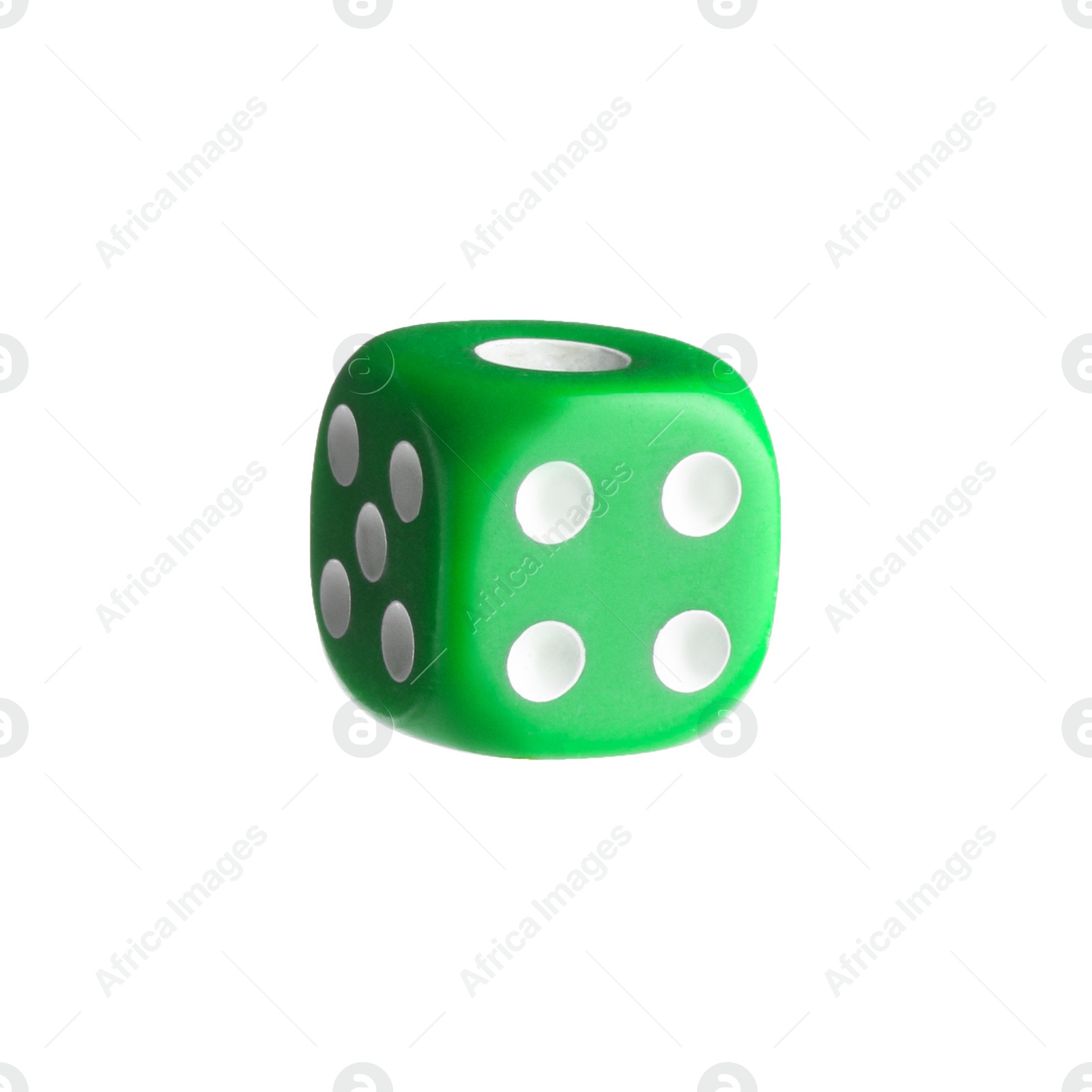 Photo of One green game dice isolated on white