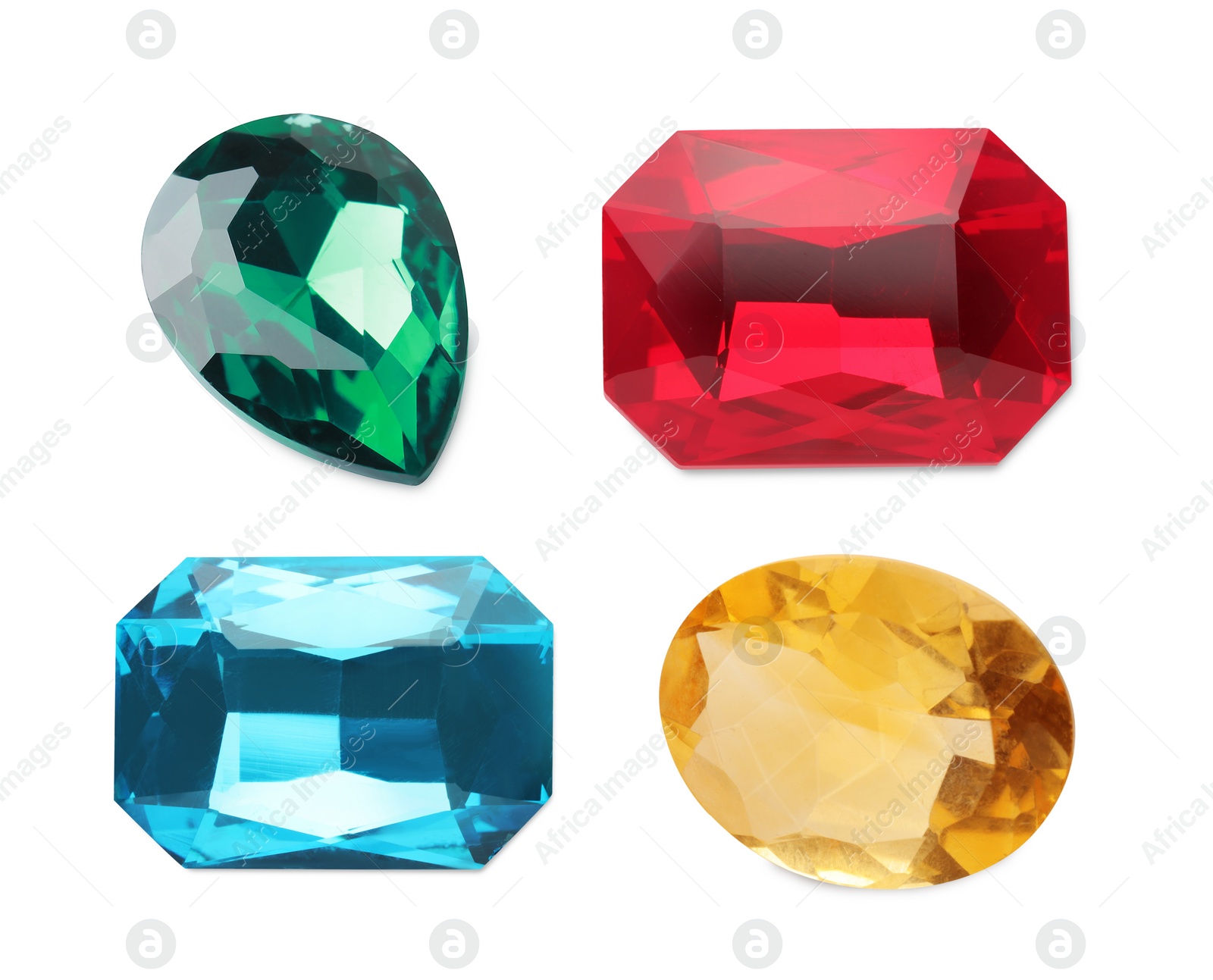 Image of Set of beautiful gemstones on white background, top view