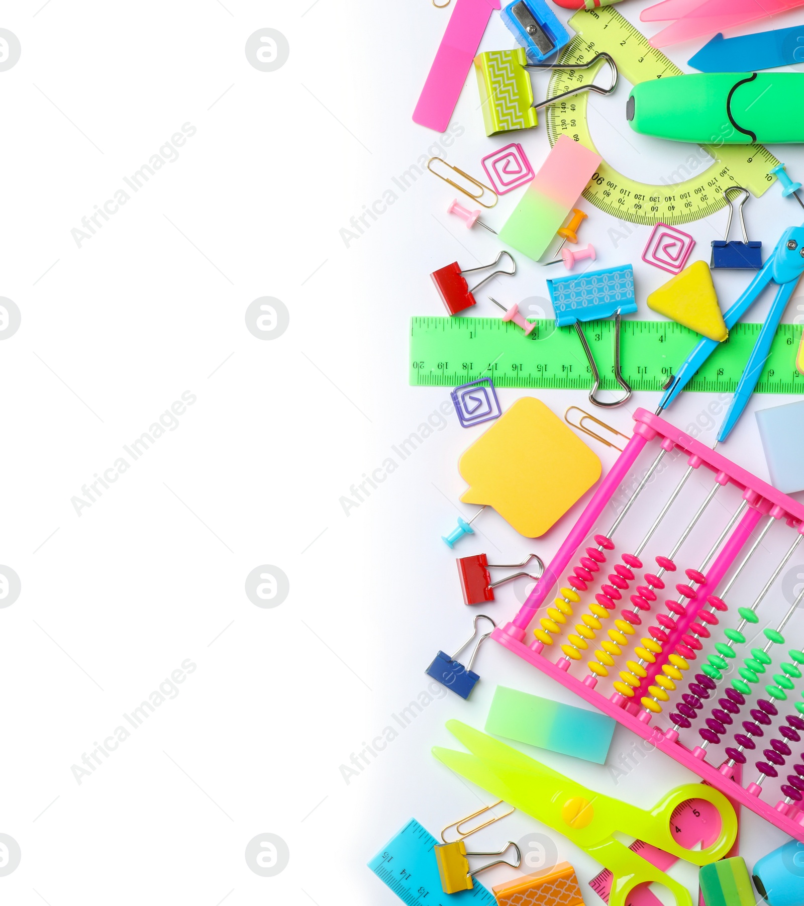 Photo of Composition with different school stationery on white background