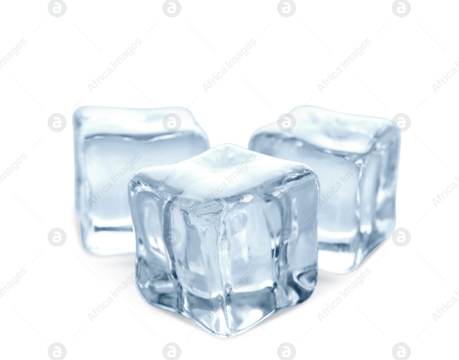 Photo of Crystal clear ice cubes on white background