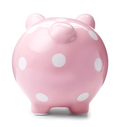 Pink piggy bank on white background. Money saving