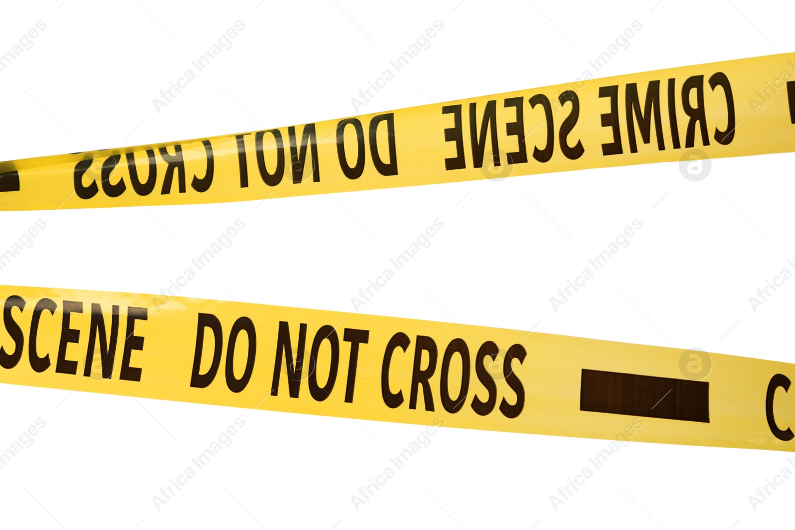 Photo of Yellow crime scene tapes isolated on white