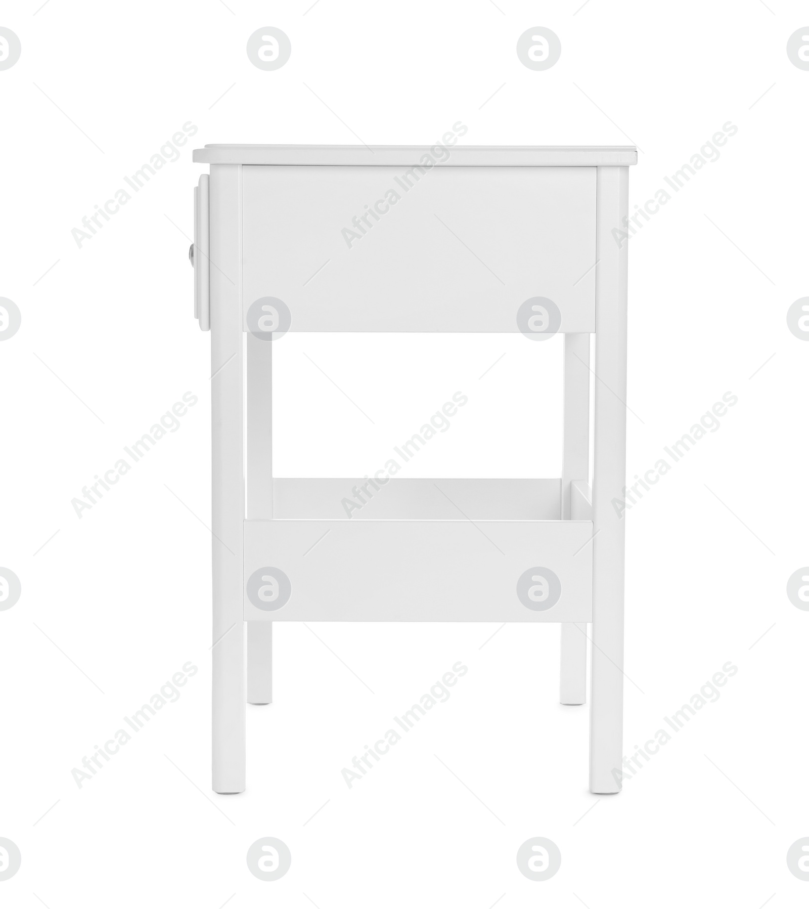 Photo of Stylish wooden bedside table isolated on white