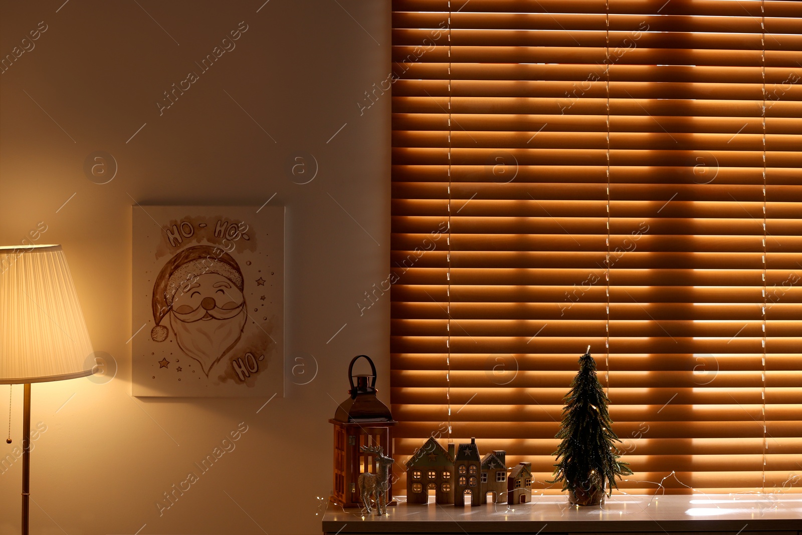 Photo of Beautiful Christmas picture in decorated room. Interior design