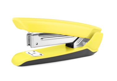 Photo of One new yellow stapler isolated on white