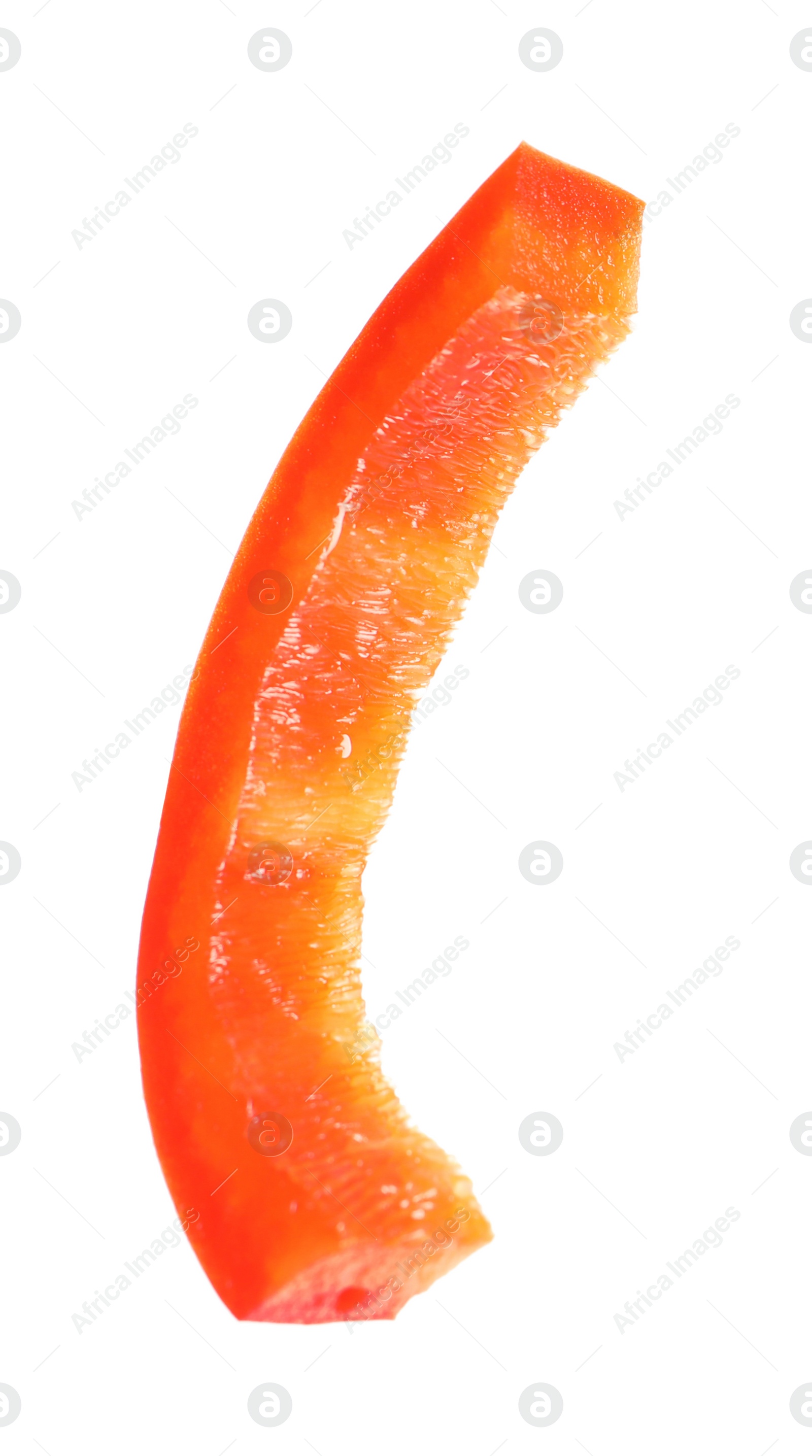 Photo of Slice of ripe red bell pepper on white background