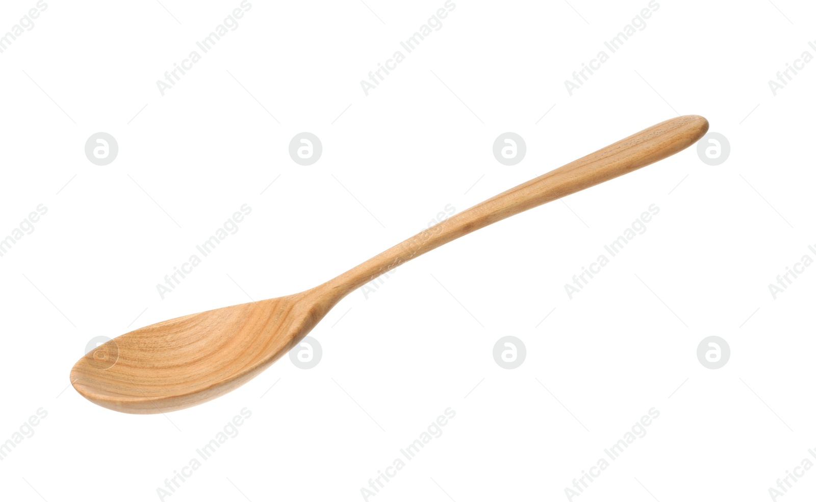 Photo of One empty wooden spoon isolated on white