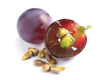 Photo of Fresh ripe juicy grapes on white background