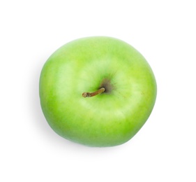 Fresh ripe green apple on white background, top view