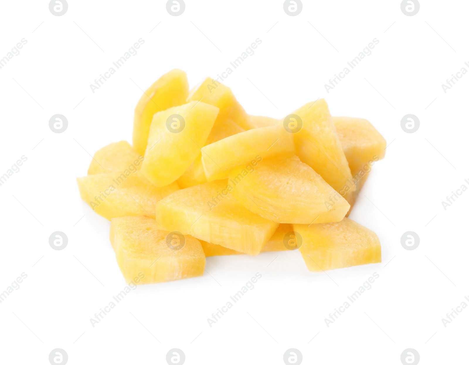 Photo of Slices of raw yellow carrot isolated on white