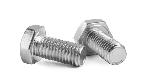 Two metal hex bolts on white background