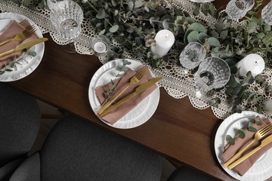 Photo of Stylish elegant table setting for festive dinner, flat lay