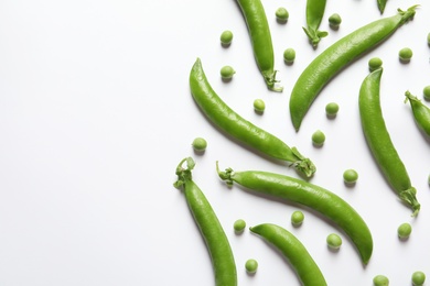 Photo of Flat lay composition with fresh peas on white background