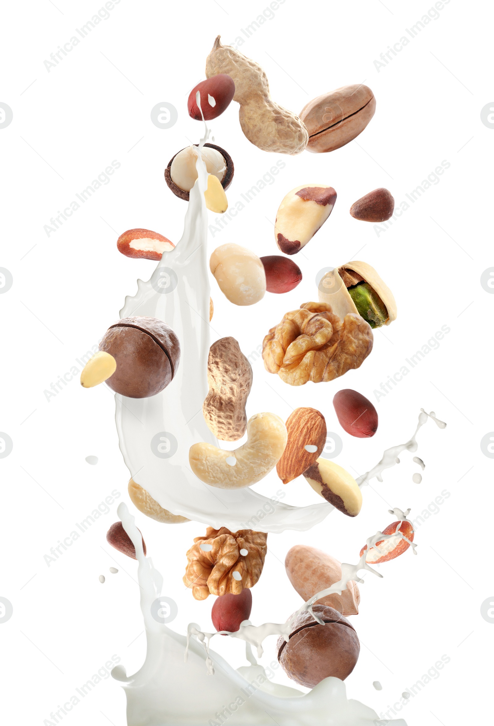 Delicious natural nut milk on white background Image of Delicious natural nut milk on white background