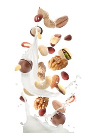 Image of Delicious natural nut milk on white background