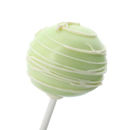 Photo of Sweet decorated cake pop on white background