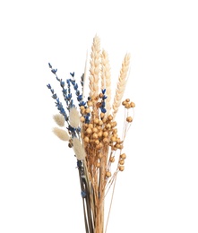 Photo of Bouquet of dried flowers on white background