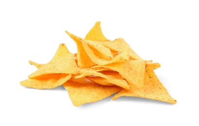 Photo of Tasty Mexican nachos chips on white background