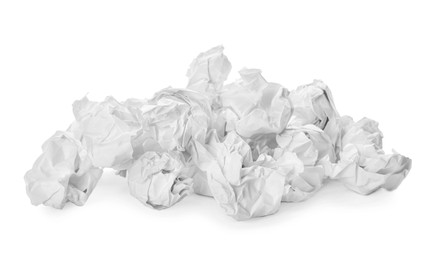 Photo of Crumpled sheets of paper on white background