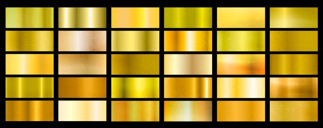 Image of Set of gold textures on black background, banner design